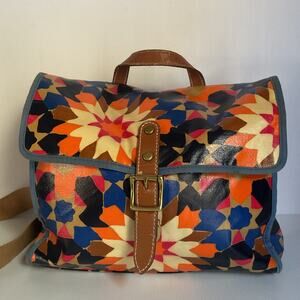 Fossil Multicolor Geometric Crossbody Satchel Bag Leather Trim